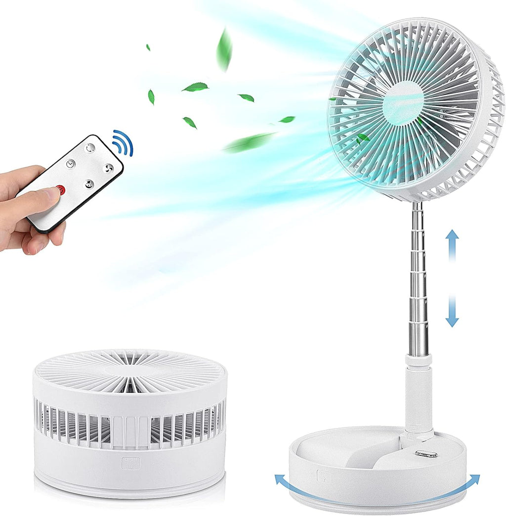 Portable Oscillating Standing Fan with Remote Controller, 7.8 Foldable Desk Fan, 7200mah Rechargeable & USB Quiet, Mini Folded Floor Fan, Pedestal Fans for Personal Bedroom Office Fishing Camping Pack of 2 M6573