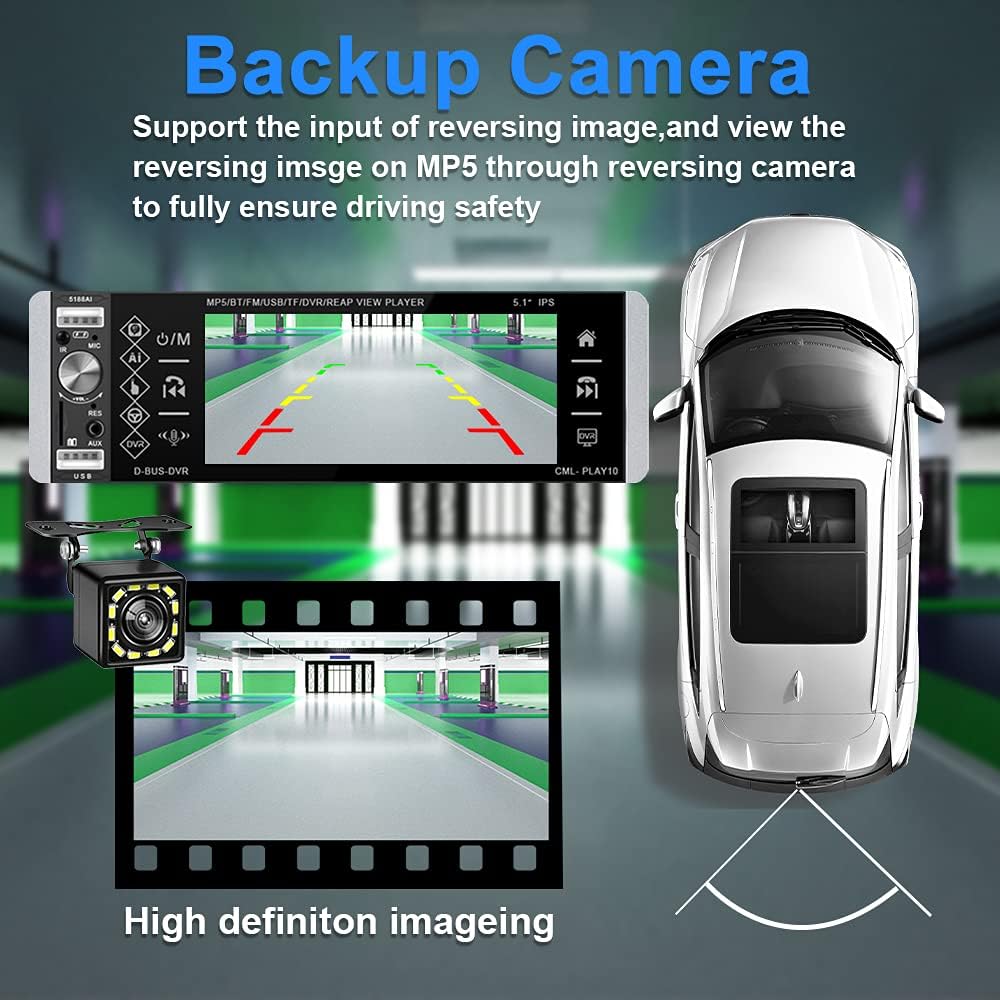 1 Din Bluetooth Touchscreen Car Stereo with Backup Camera I135102