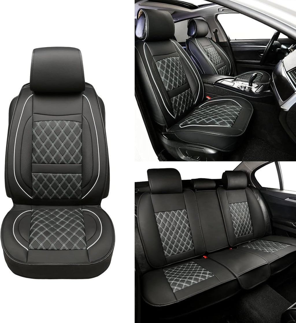 Black Leather Car Seat Covers with Backseat Storage U154