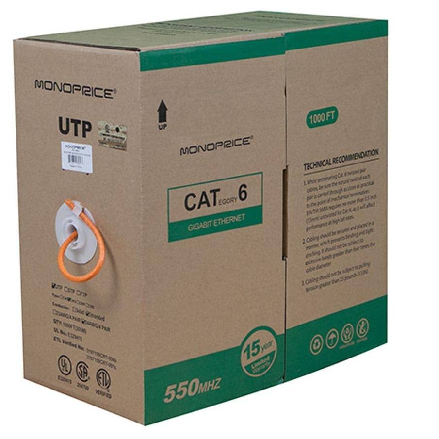 Orange 1000 ft. 24AWG Cat 6 UTP Stranded Ethernet Bare Copper Cable N9469