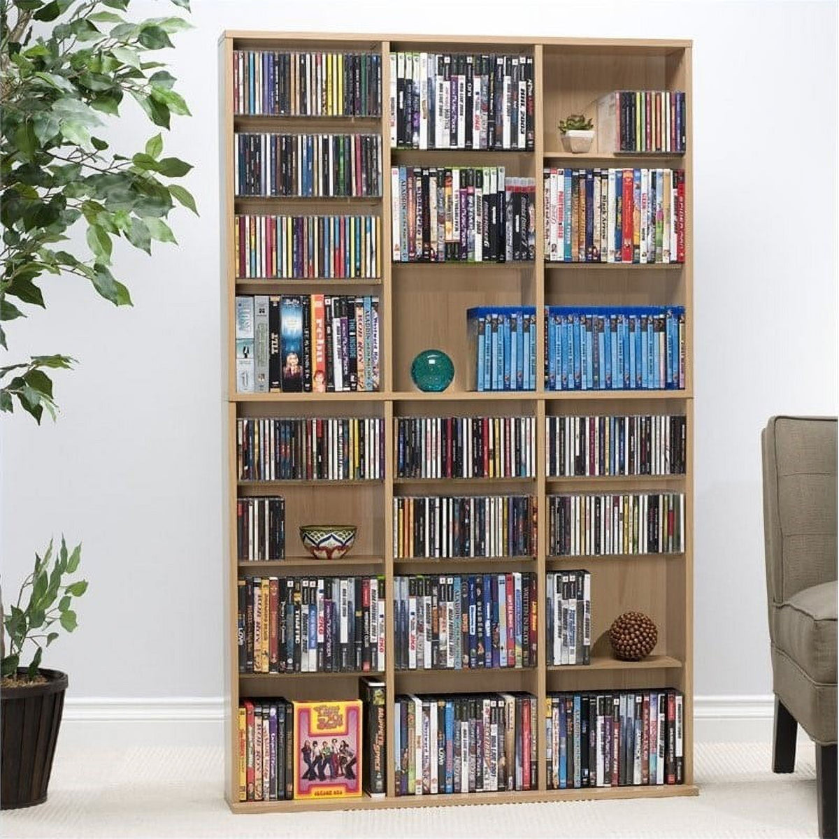 Triple Slim Multimedia Storage Rack in Maple V5893