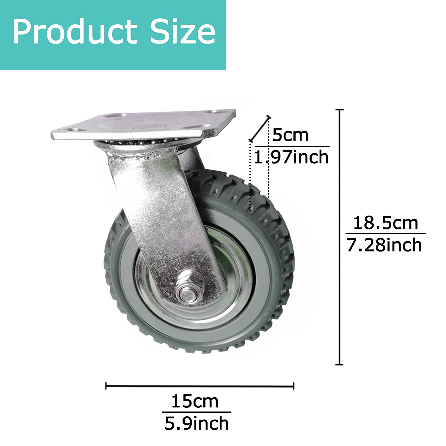 6 Inch Heavy Duty Solid Rubber Swivel Casters with Locking Brakes B491
