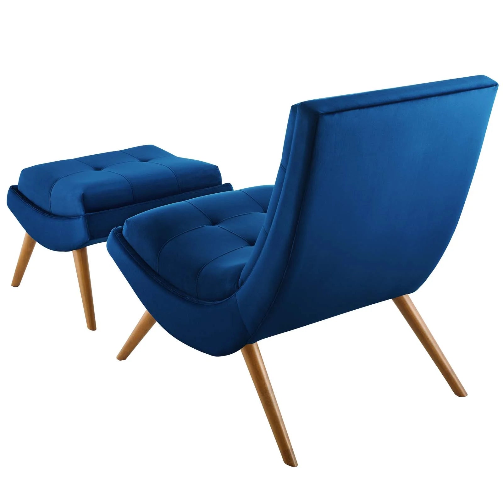 Navy Blue Velvet Accent Side Chair and Ottoman G32959