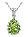 Natural Green Peridot Drop Pendant Necklace in Sterling Silver with Chain M734
