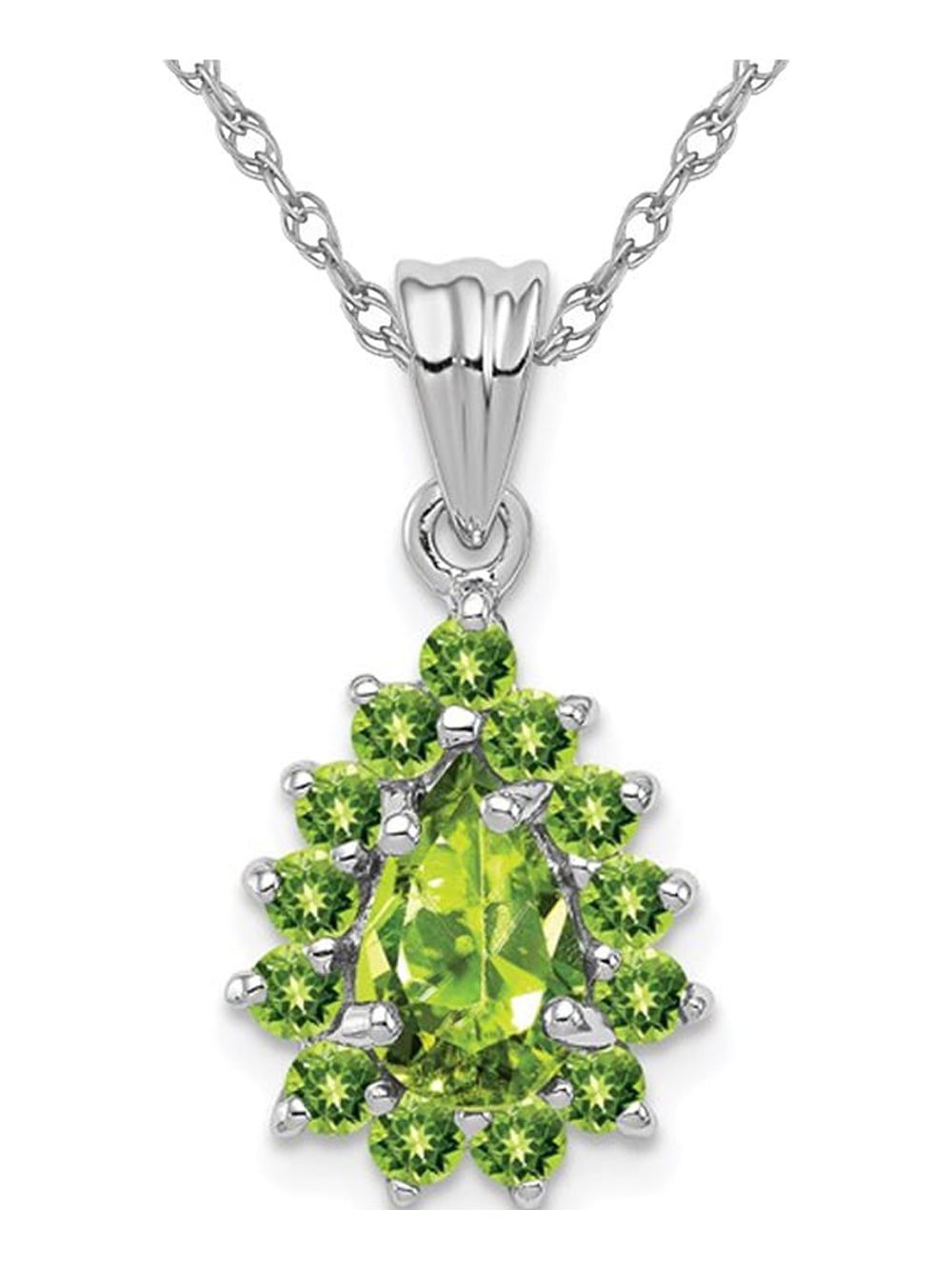 Natural Green Peridot Drop Pendant Necklace in Sterling Silver with Chain M734