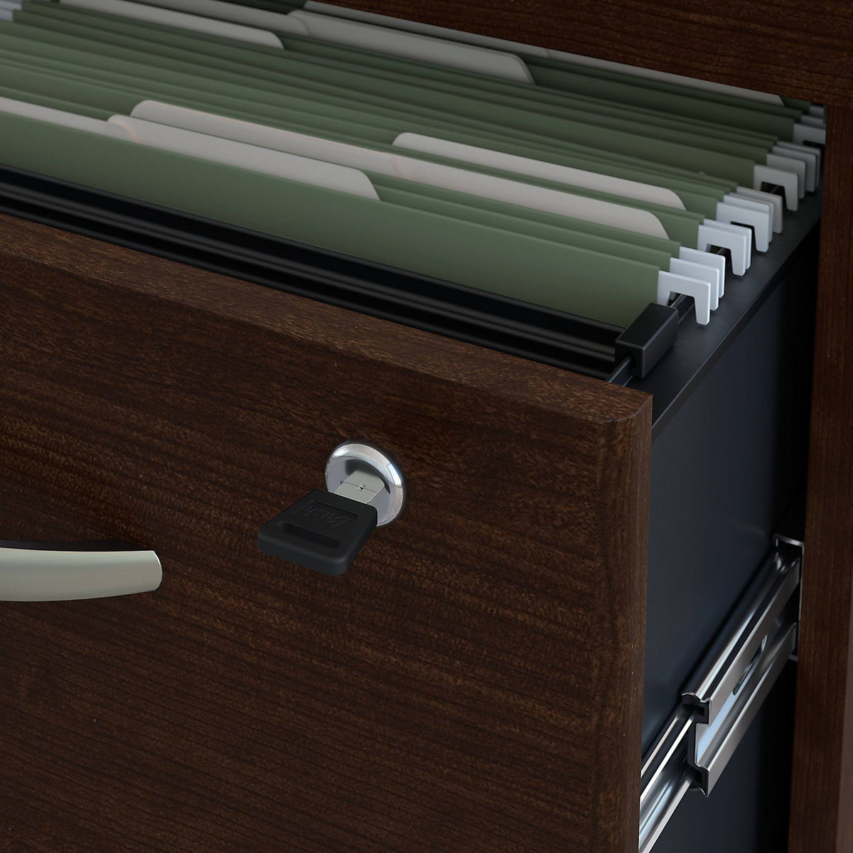 Mocha Left Hand Sit to Stand L Shaped Desk with Mobile File Cabinet D2354