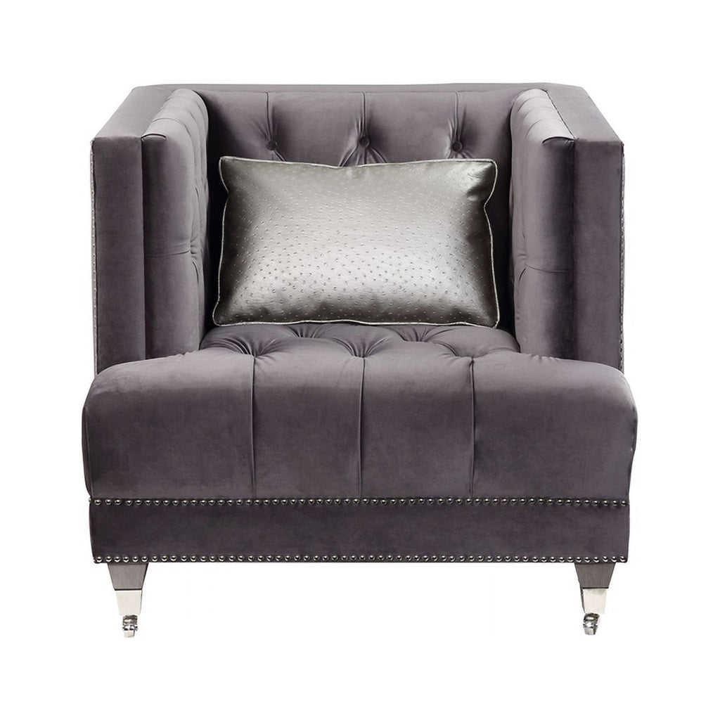 Gray Padded Accent Chair with Pillow A1209