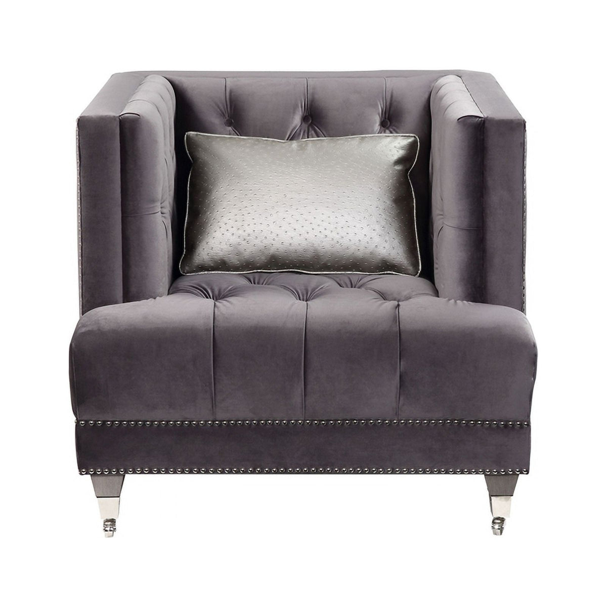 Gray Padded Accent Chair with Pillow A1209