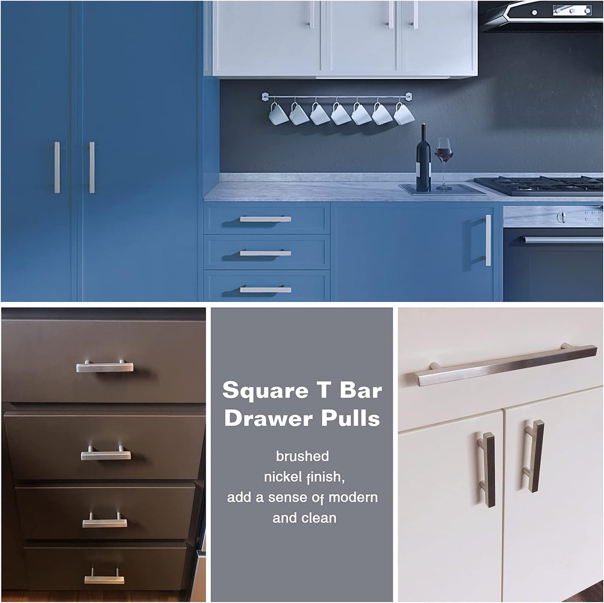 30 Pack Stainless Steel Square Drawer Pulls Brushed Nickel 5 Inch Hole Centers M8476