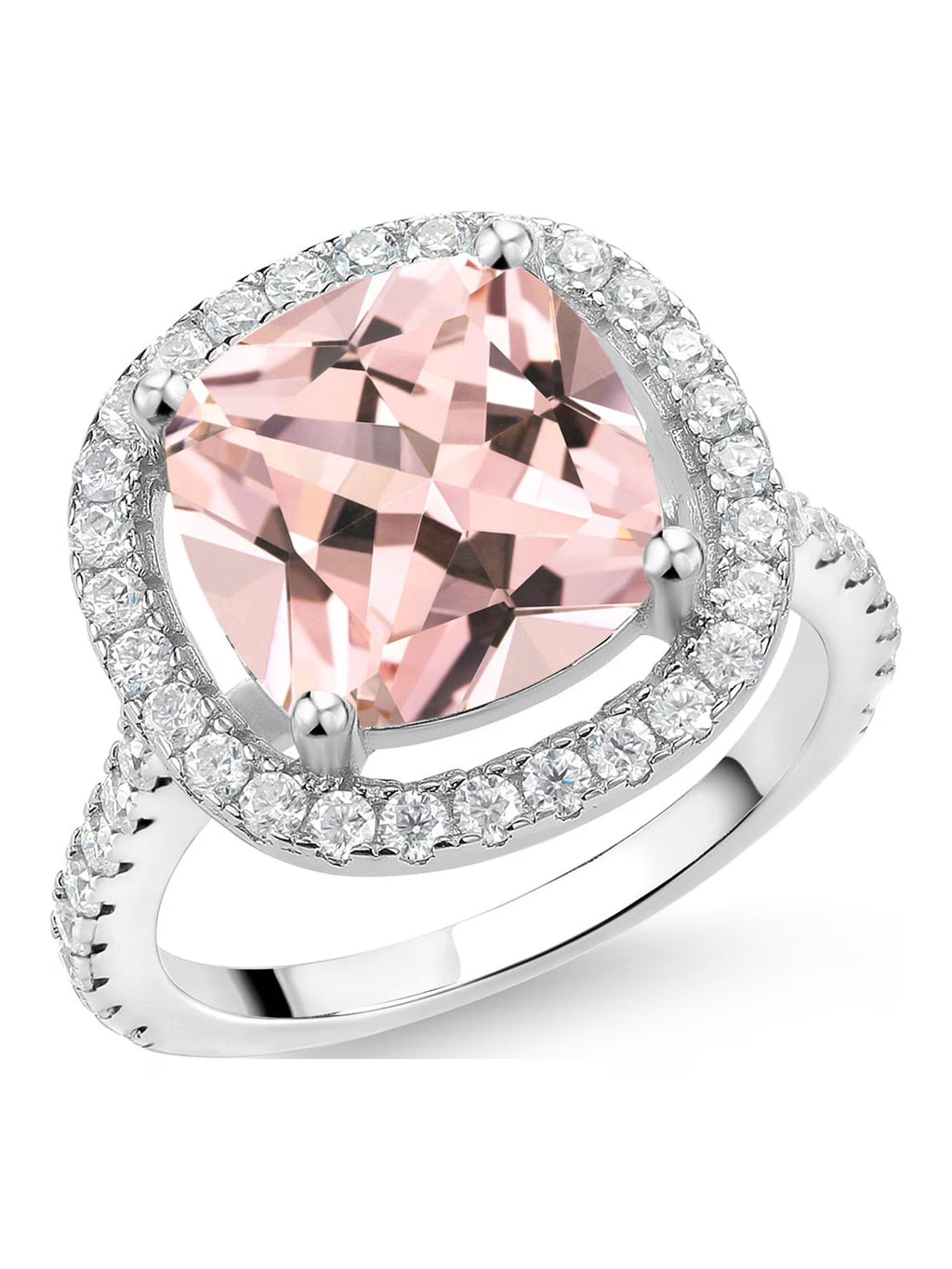925 Sterling Silver Ring Nano Morganite Moissanite 5.01 Cttw G4963