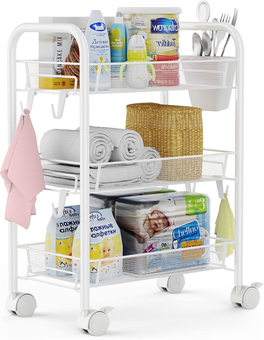 4 Tier All-Metal Rolling Mesh Storage Cart with Wheels C458974