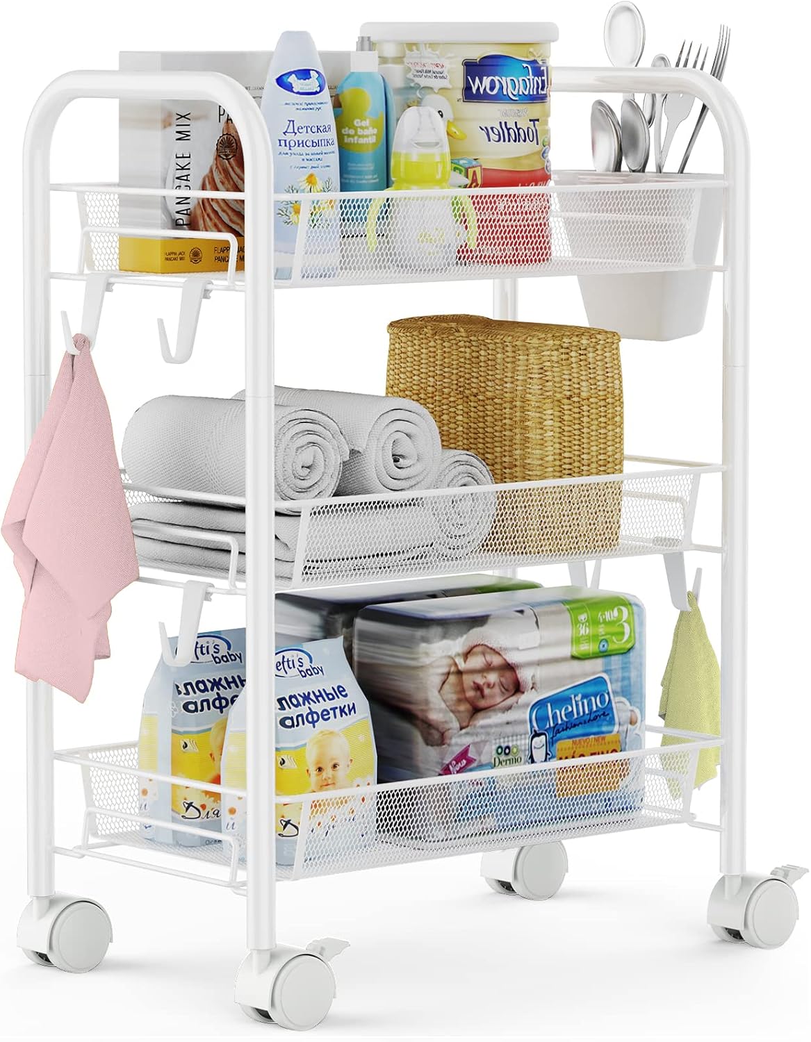 4 Tier All-Metal Rolling Mesh Storage Cart with Wheels C458974