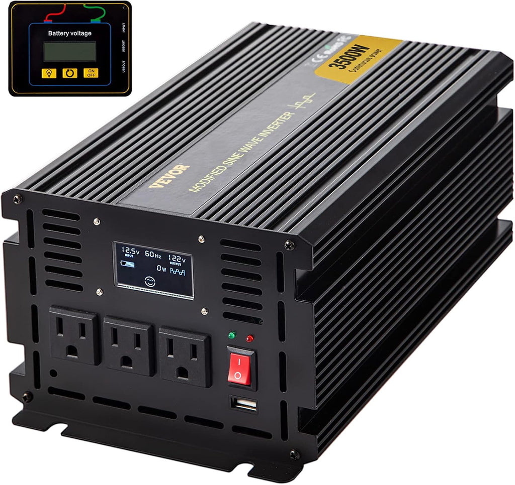 3500W Modified Sine Wave Power Inverter, DC 12V to AC 120V, with LCD Display and Remote Controller X56606