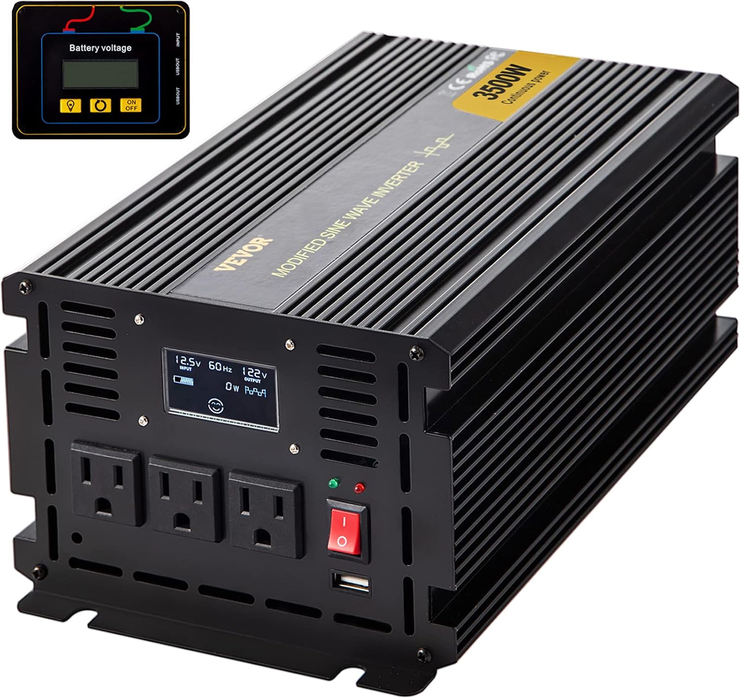 3500W Modified Sine Wave Power Inverter, DC 12V to AC 120V, with LCD Display and Remote Controller X56606