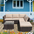 4-Piece Brown Wicker Rattan Sectional Sofa with Tempered Glass Table C886924