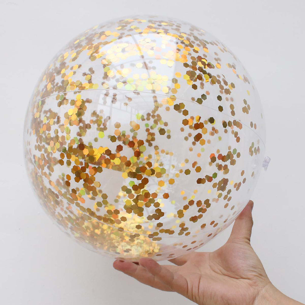 4 pcs Glitter Sequin Beach Balls Round Transparent PVC Balls Inflatable Ball Toys with Pumps B58534