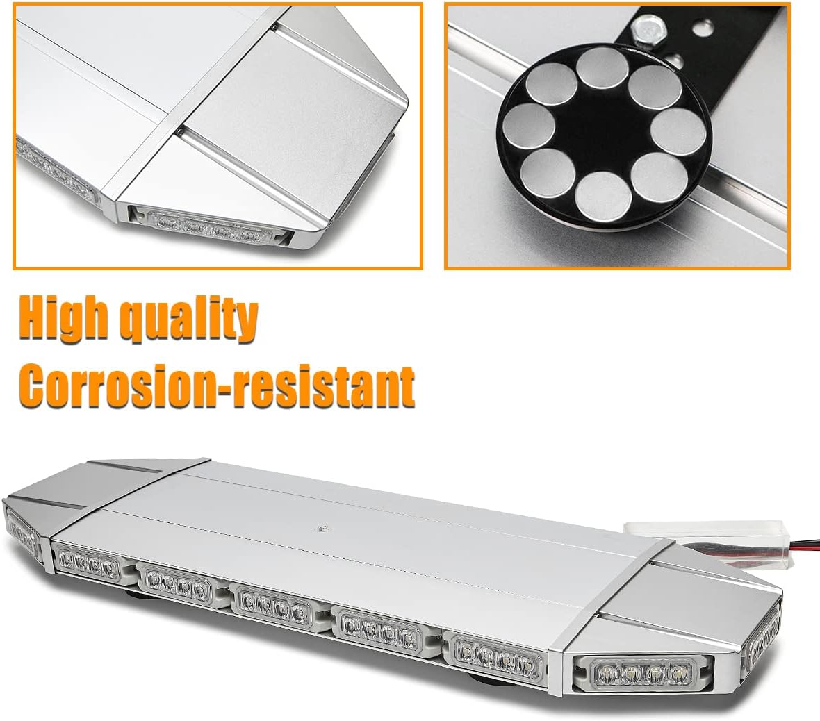 27" Waterproof Amber/Yellow Warning Strobe 64 LED Light Bar with Magnetic Bases P837