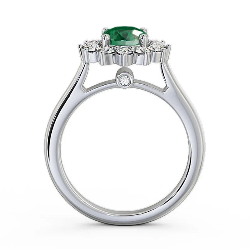 14K White Gold Floral Halo Diamond Engagement Ring I96162