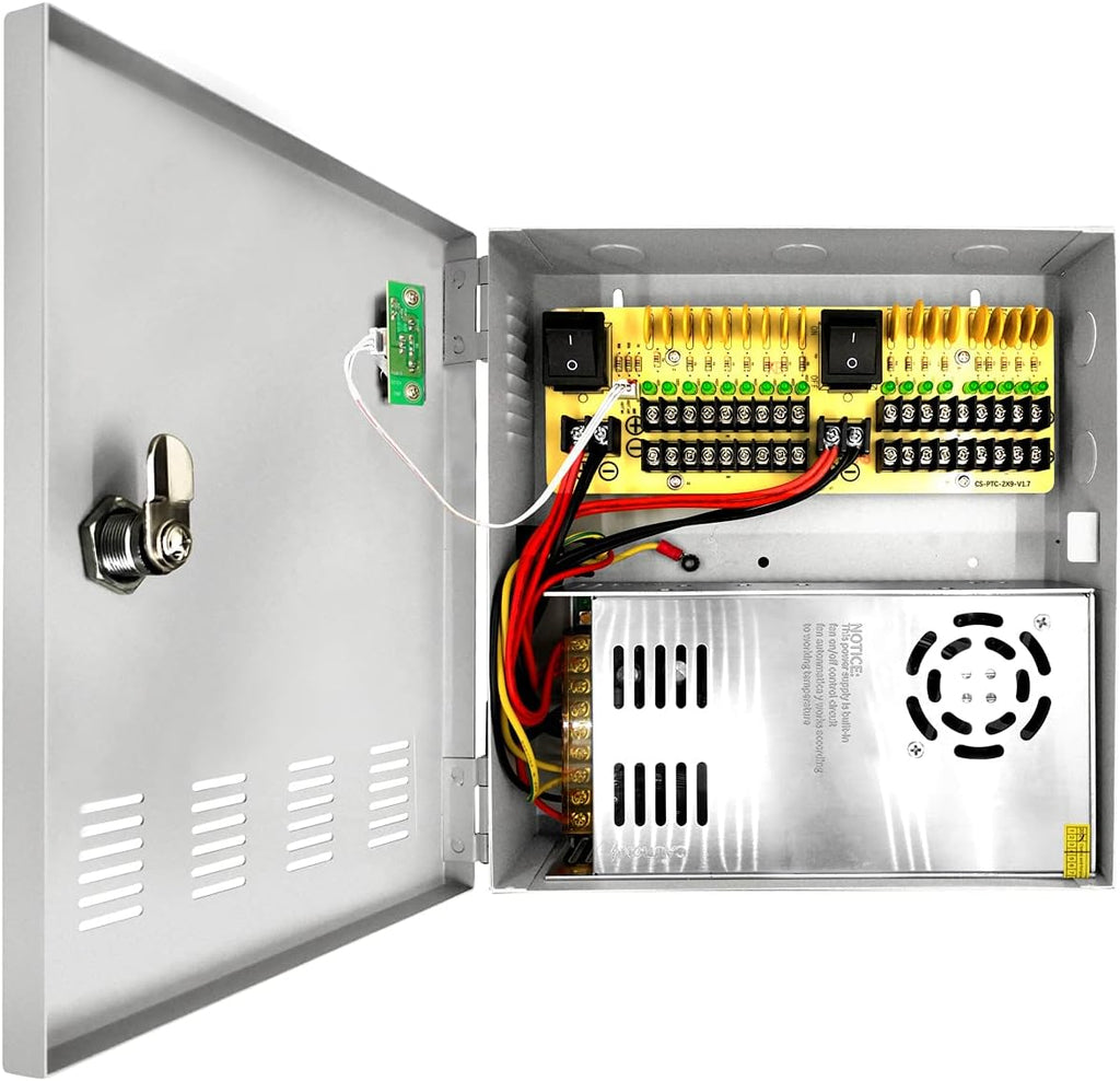 CCTV Power Supply 18CH DC 12V 30 Amp 360 Watt Electrical Box with AC Plug and Lock L402561