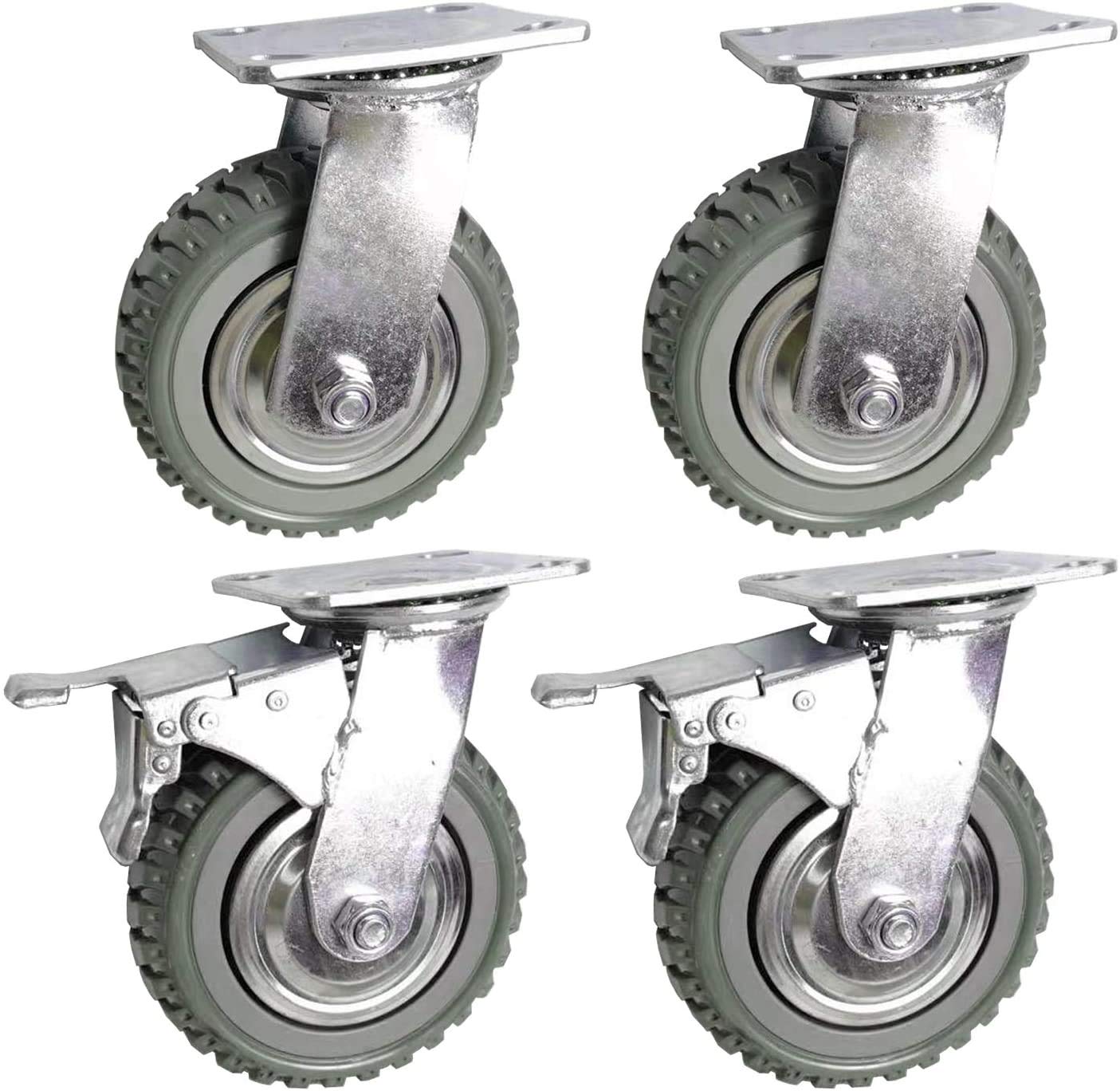 6 Inch Heavy Duty Solid Rubber Swivel Casters with Locking Brakes B491