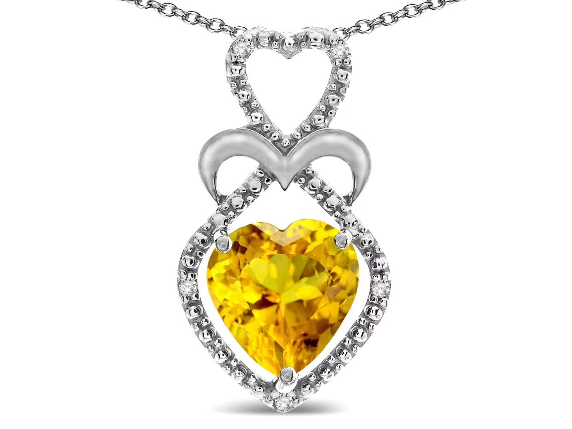 14k White Gold Citrine Heart Pendant Necklace M4452