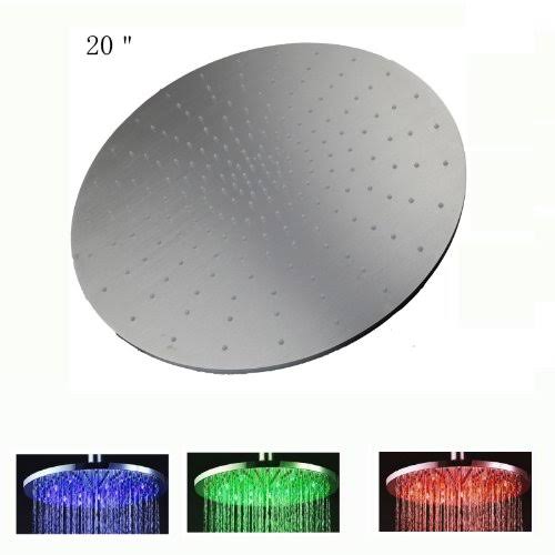Brushed Nickel 20 inch Ceiling Mount Rainfall LED Shower Head B611045
