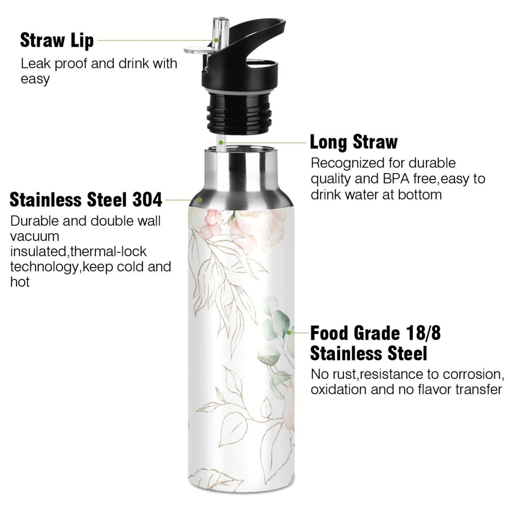White Roses Stainless Steel Insulated Water Bottle with Straw Lid Z59172