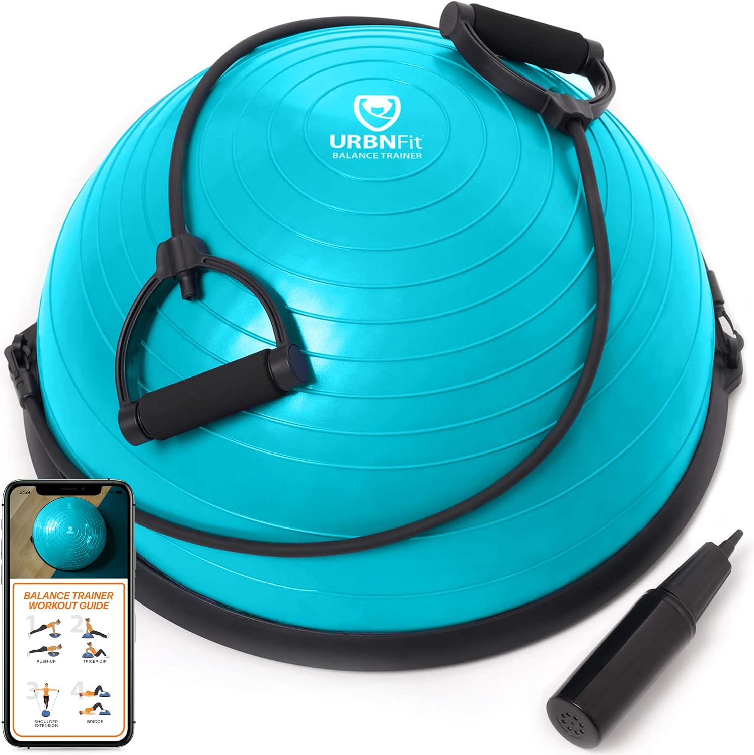 Half Yoga Ball Trainer with Resistance Bands and Pump, Pack of 2 O5101