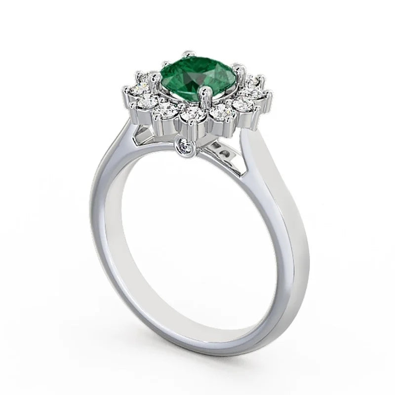 14K White Gold Floral Halo Diamond Engagement Ring I96162