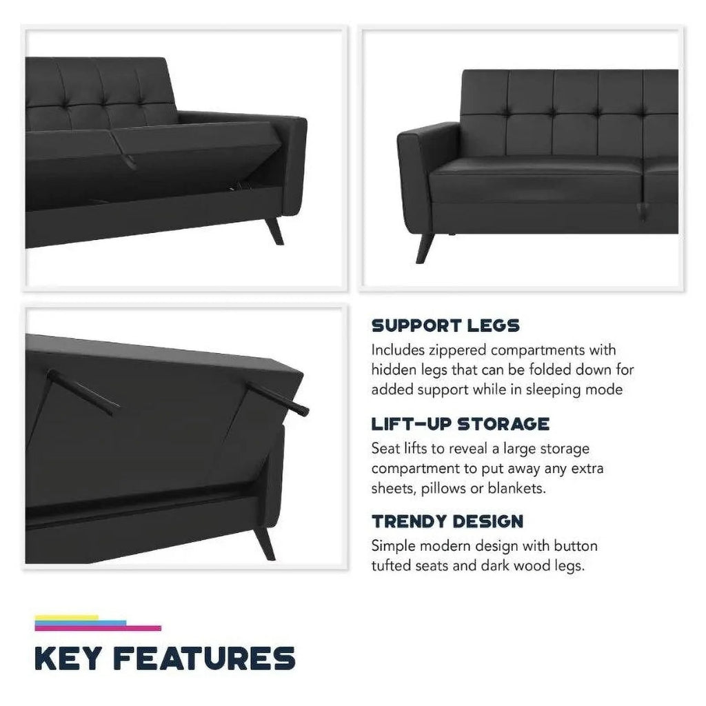 Olive Green Linen Sofa Futon with Storage T497365