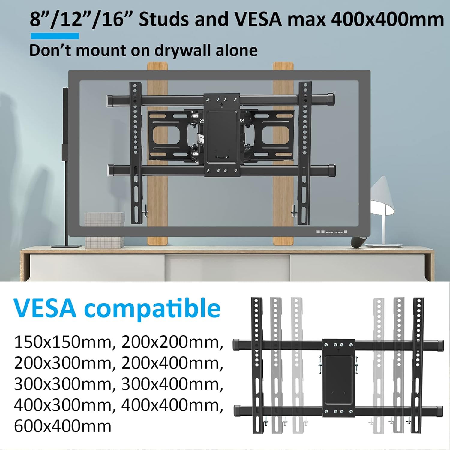 Full Motion TV Wall Mount for 37-75 Inch LED Flat Curved TVs, Max VESA 600x400mm, Holds 121 LBS, Pack of 2 E386