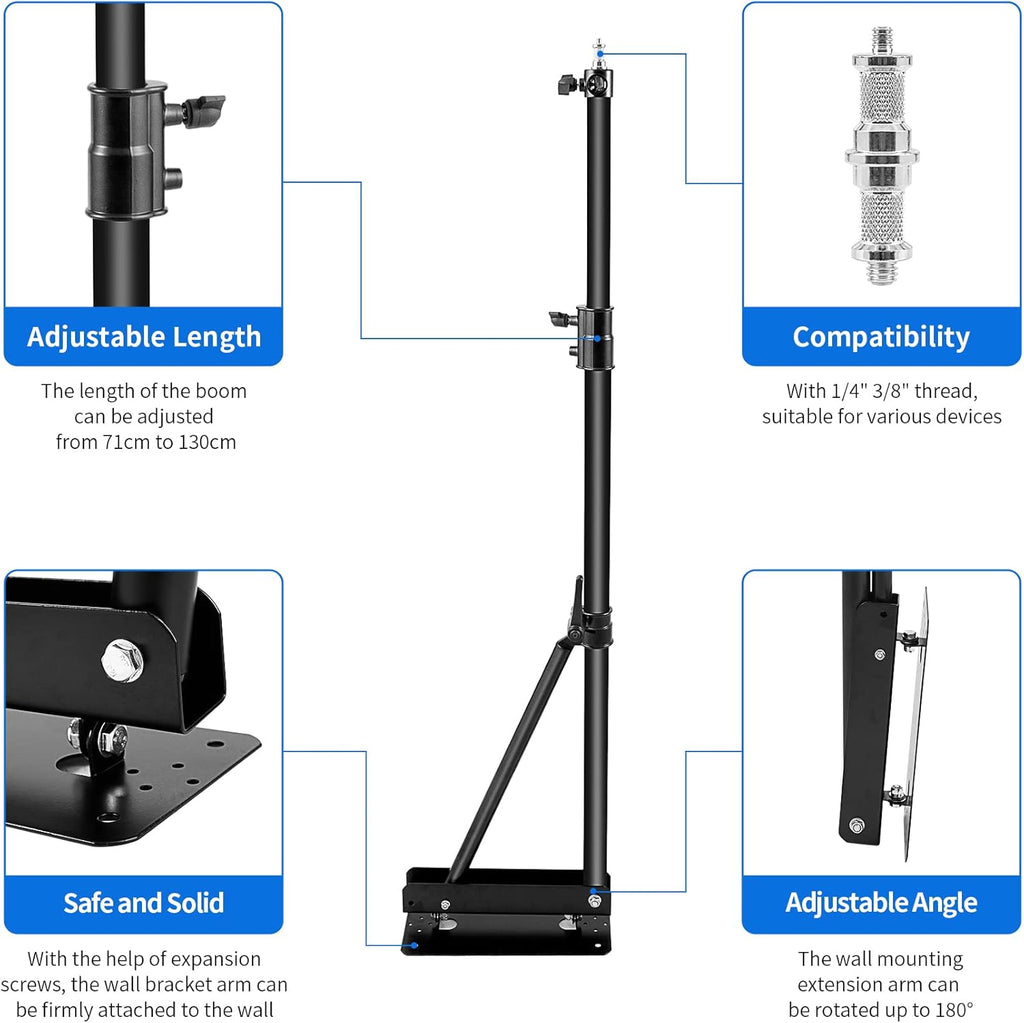 Wall Mount Boom Arm with Triangle Base, Adjustable Camera Mount W224246