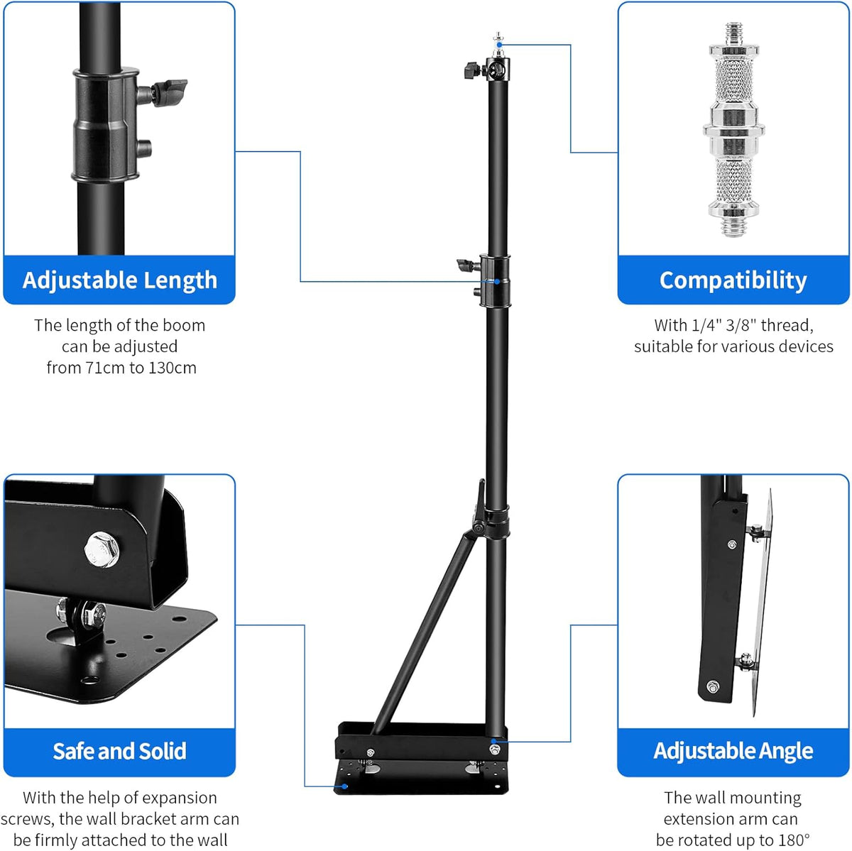 Wall Mount Boom Arm with Triangle Base, Adjustable Camera Mount W224246