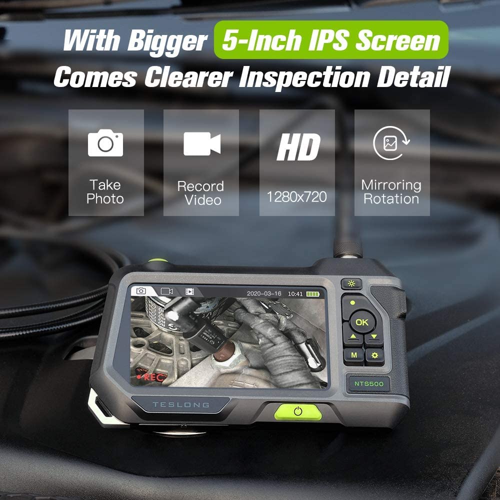 5-Inch IPS Monitor Industrial Borescope with 9.8FT Gooseneck Probe F292716