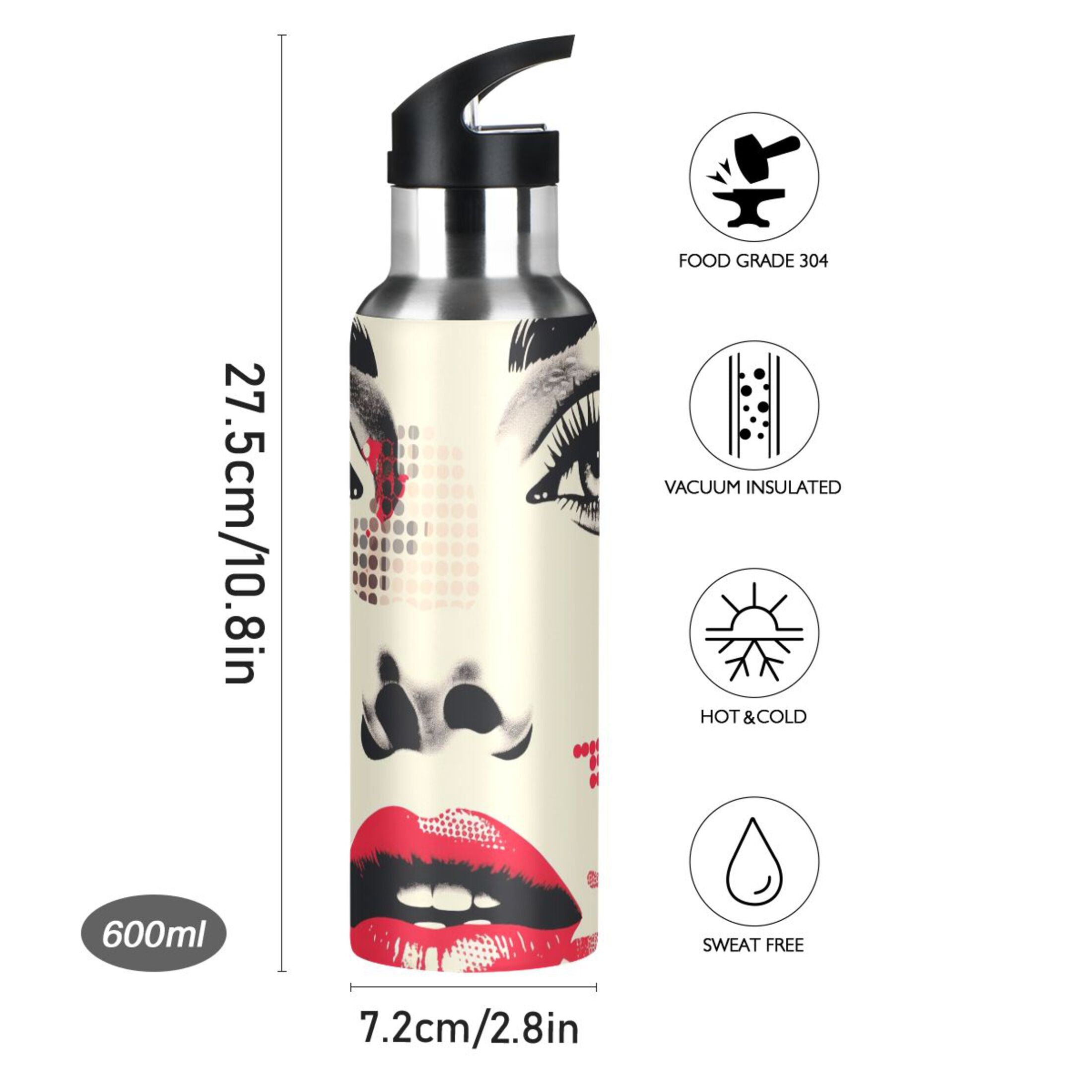 20 oz Insulated Stainless Steel Water Bottle with Straw Lid L69660
