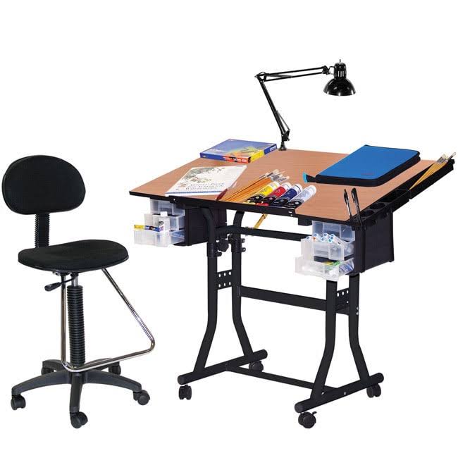 Black Melamine Drafting Table with Chair H856