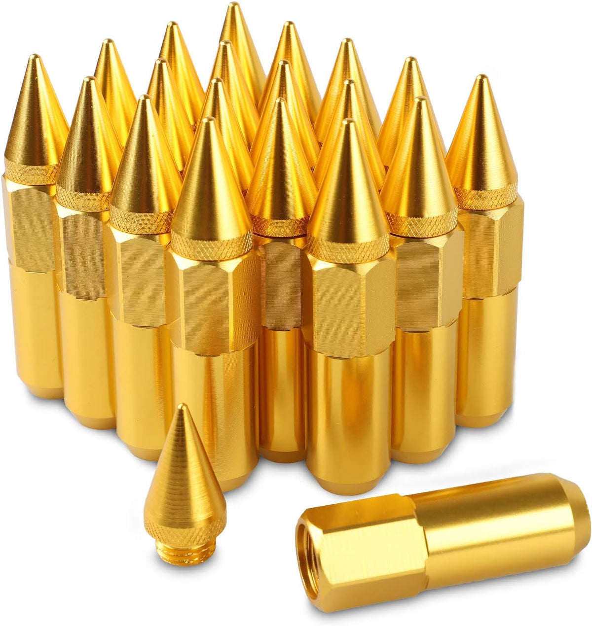 20PCS 60MM Spikes Lug Nuts Steel Extended Tuner Nuts M12X1.5 Gold Pack of 2 D428
