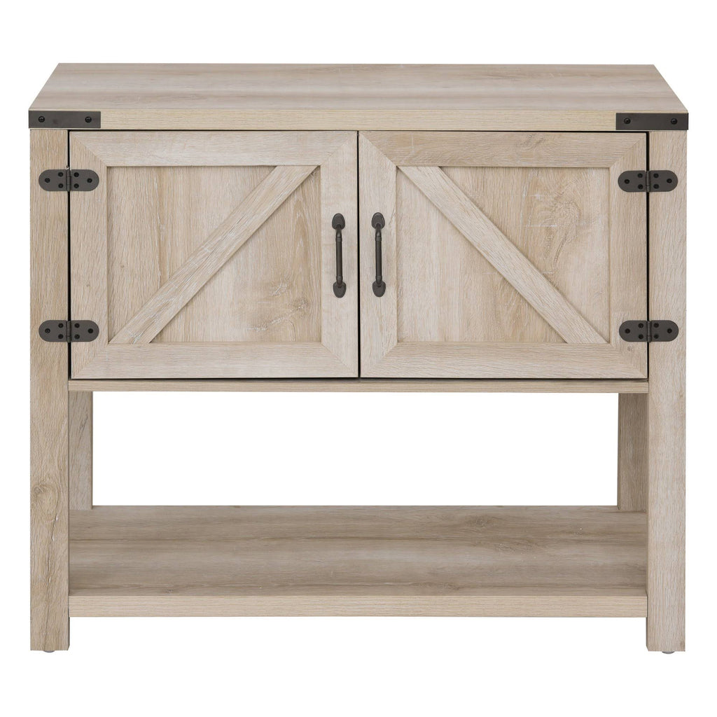 Oak 2-Door Storage Cabinet with Bottom Shelf Y532