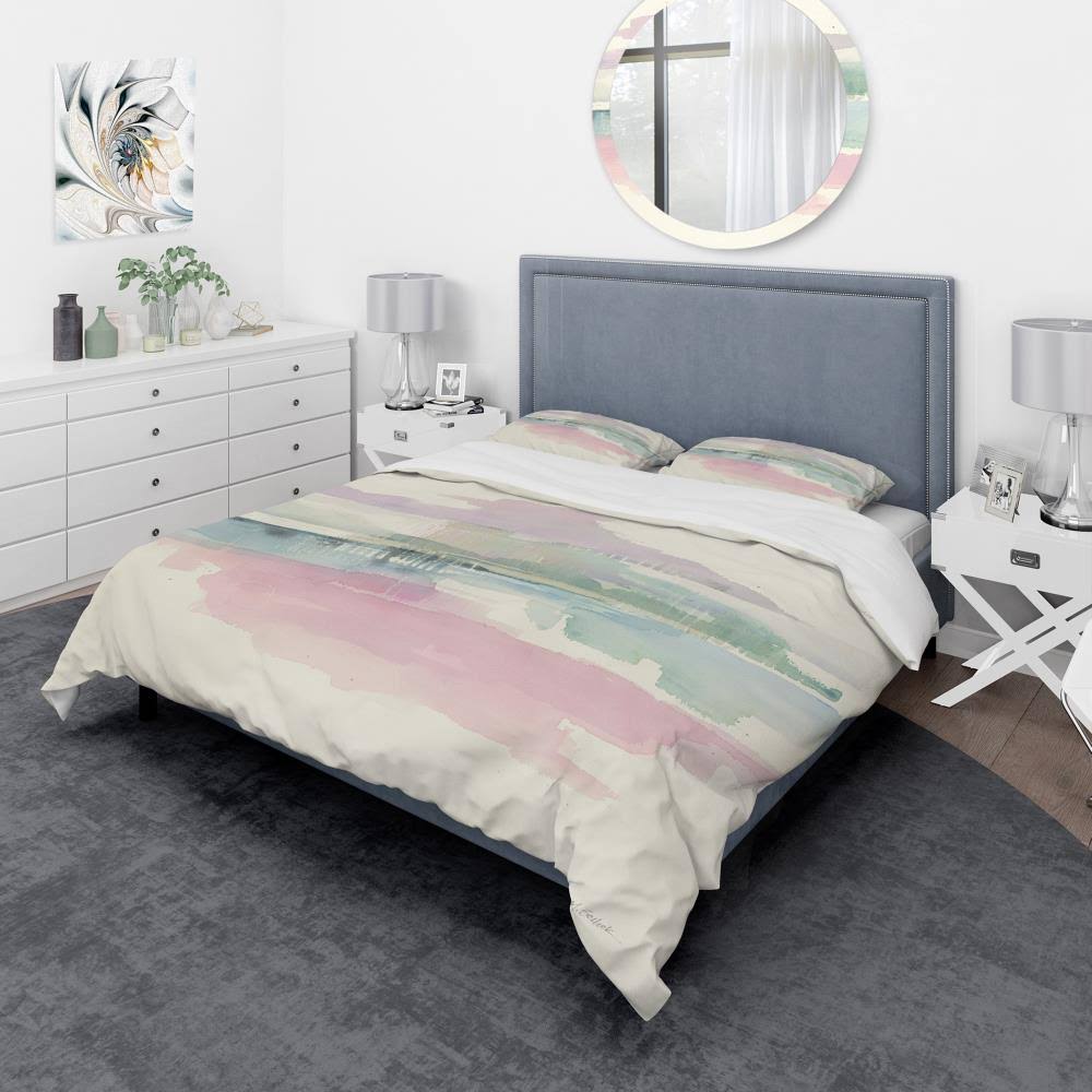Pink Geometric Bedding Set Twin Duvet Cover with Sham F1709