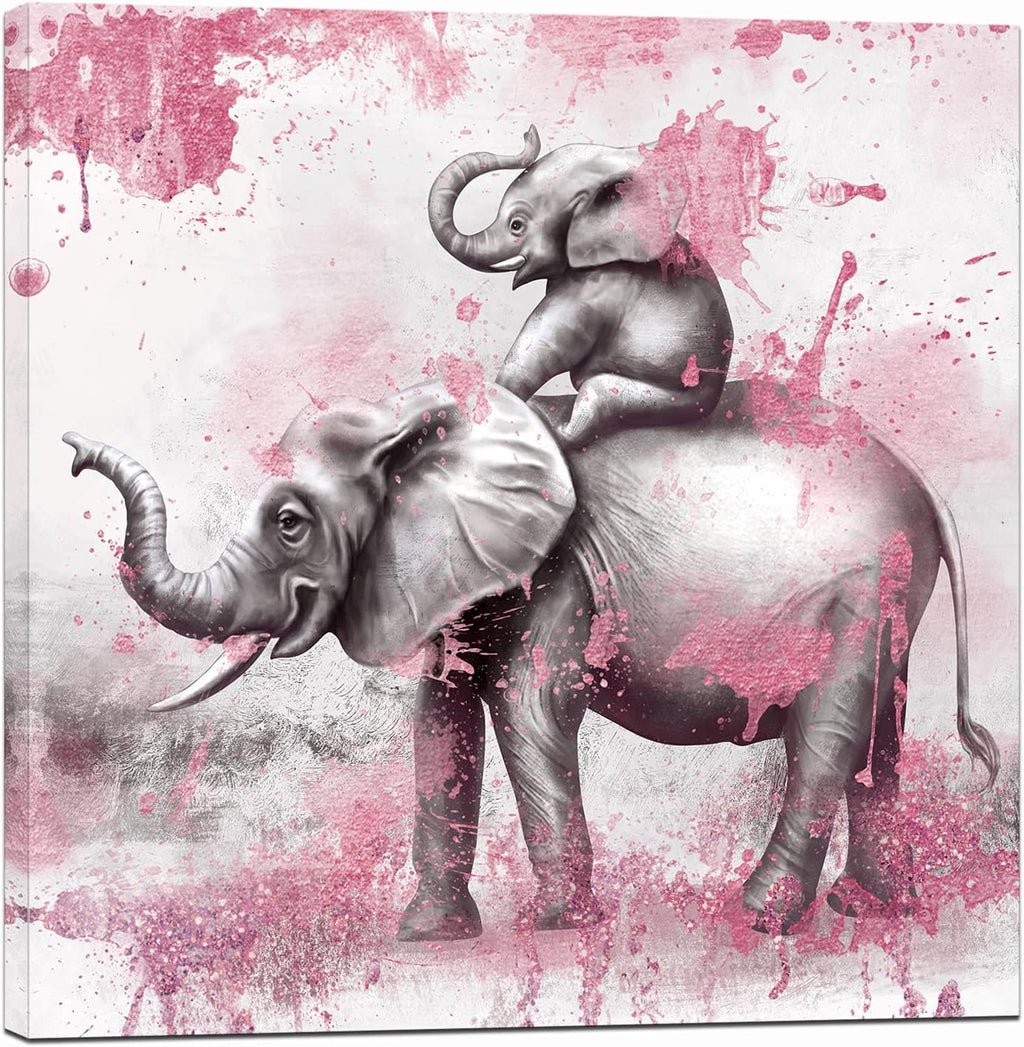 Pink and Grey Elephant Canvas Painting Print 24x24 Inch Pack of 2 Q264
