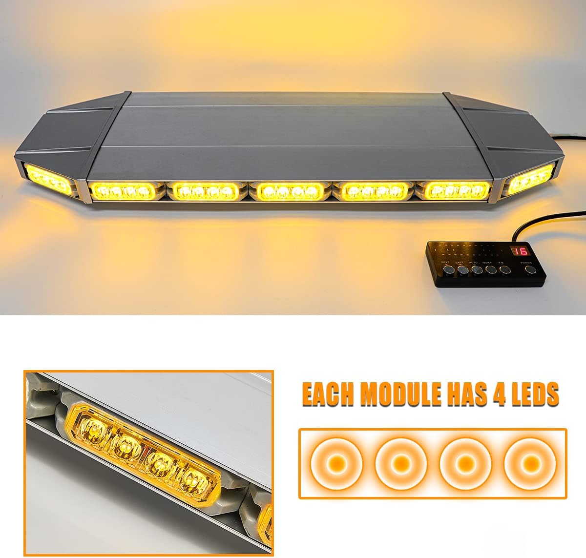 27" Waterproof Amber/Yellow Warning Strobe 64 LED Light Bar with Magnetic Bases P837