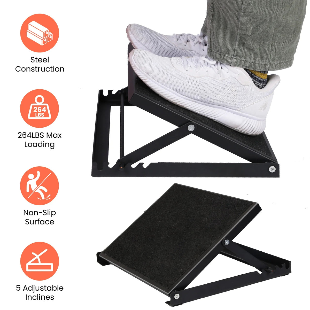 Steel Calf Stretcher Slant Board with 5 Adjustable Inclines Non-Slip Surface J901637