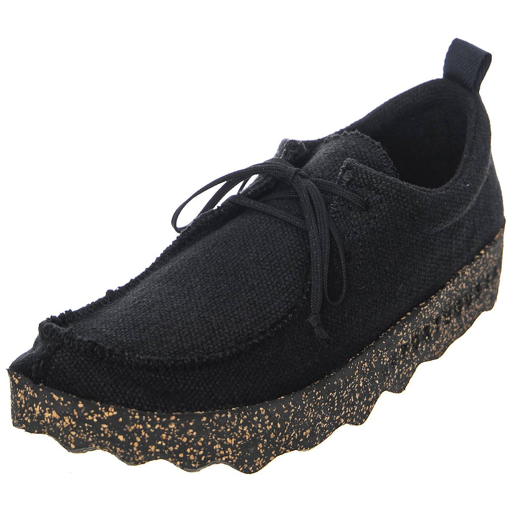 Black Recycled Linen Lace-Up Trainers B10613