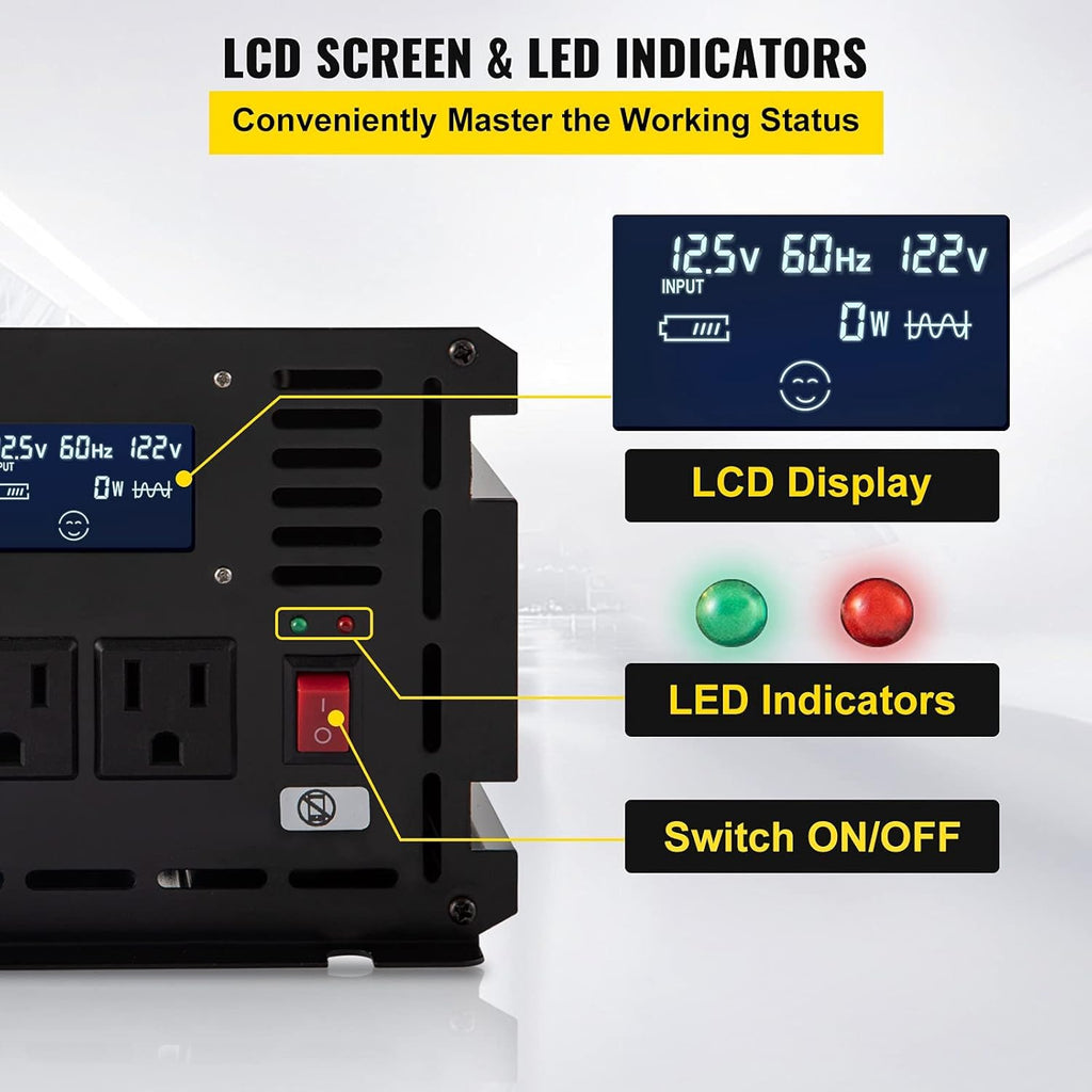 3500W Modified Sine Wave Power Inverter, DC 12V to AC 120V, with LCD Display and Remote Controller X56606