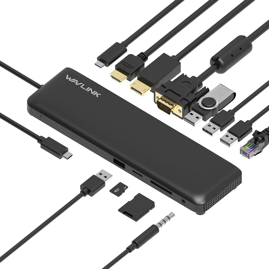 USB 3.0 Universal Docking Station, 14-in-1 Aluminum Dual 4K Adapter with 2 HDMI & DisplayPort, Ethernet, 6 USB 3.0, Audio, DC Jack Q200