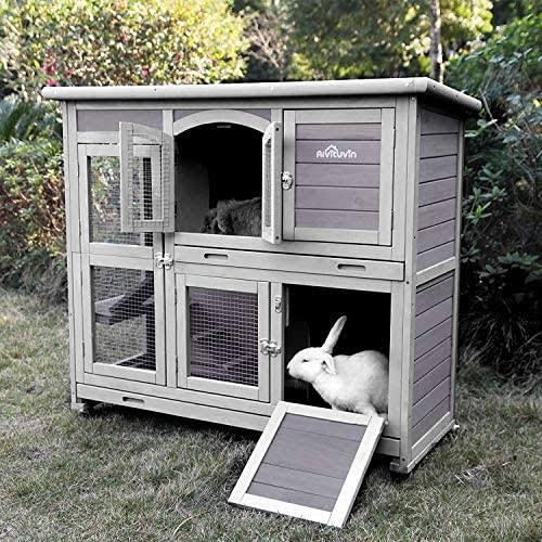 2 Story Small Animal Hutch with Feeder, Ramp and Slide Out Tray F60486