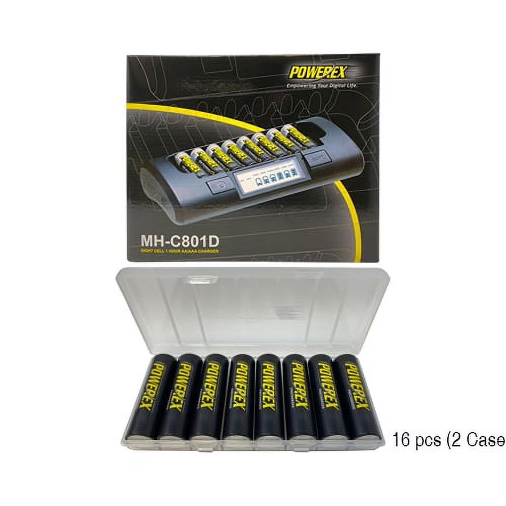 Eight Slot Smart Charger with 16 AA NiMH Rechargeable Batteries 2600 mAh with Battery Case O40790