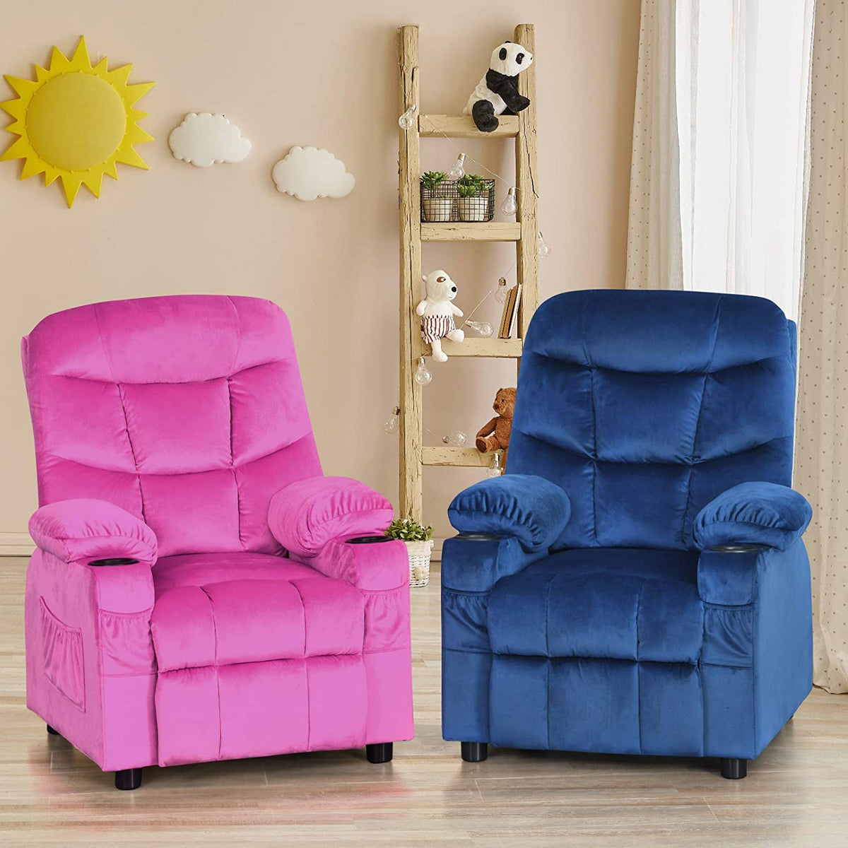 Rose Velvet Kids Recliner Chair with Cup Holder U782