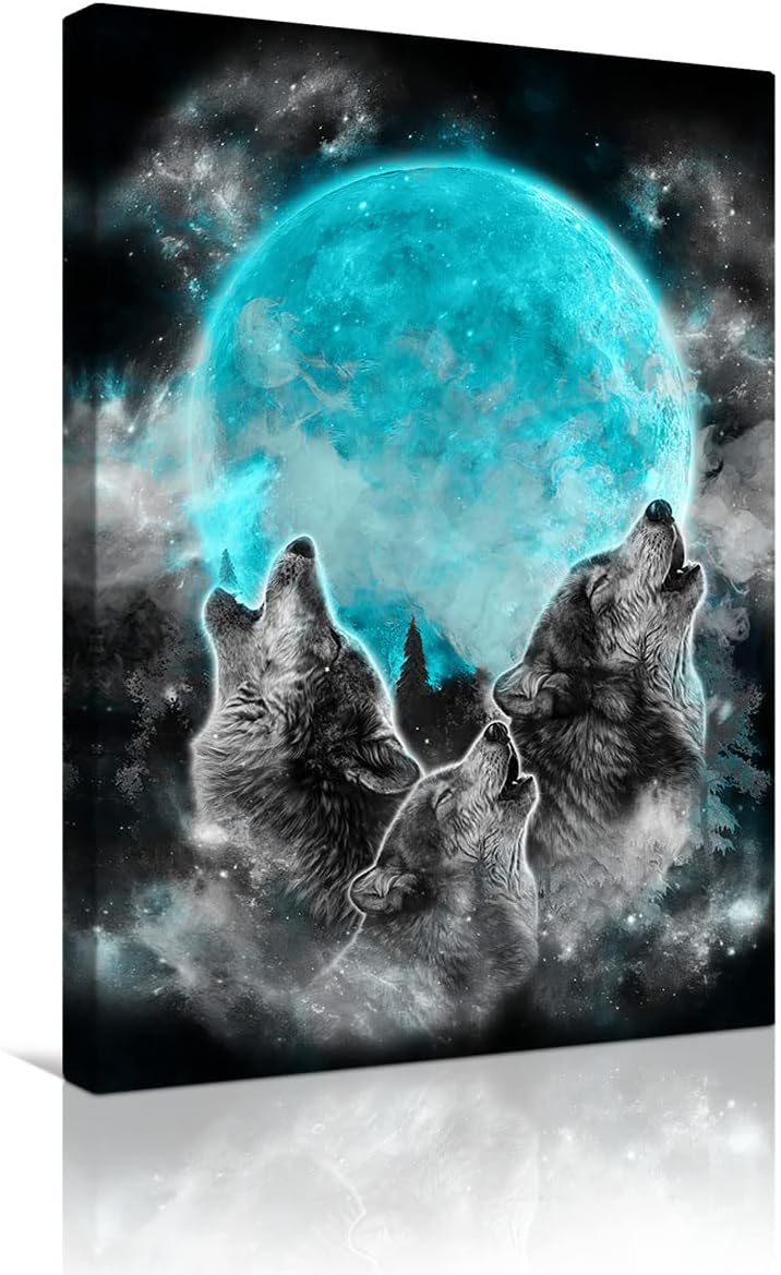 Blue Moon Wolf Framed Canvas Wall Art 16x12Inch Y65650