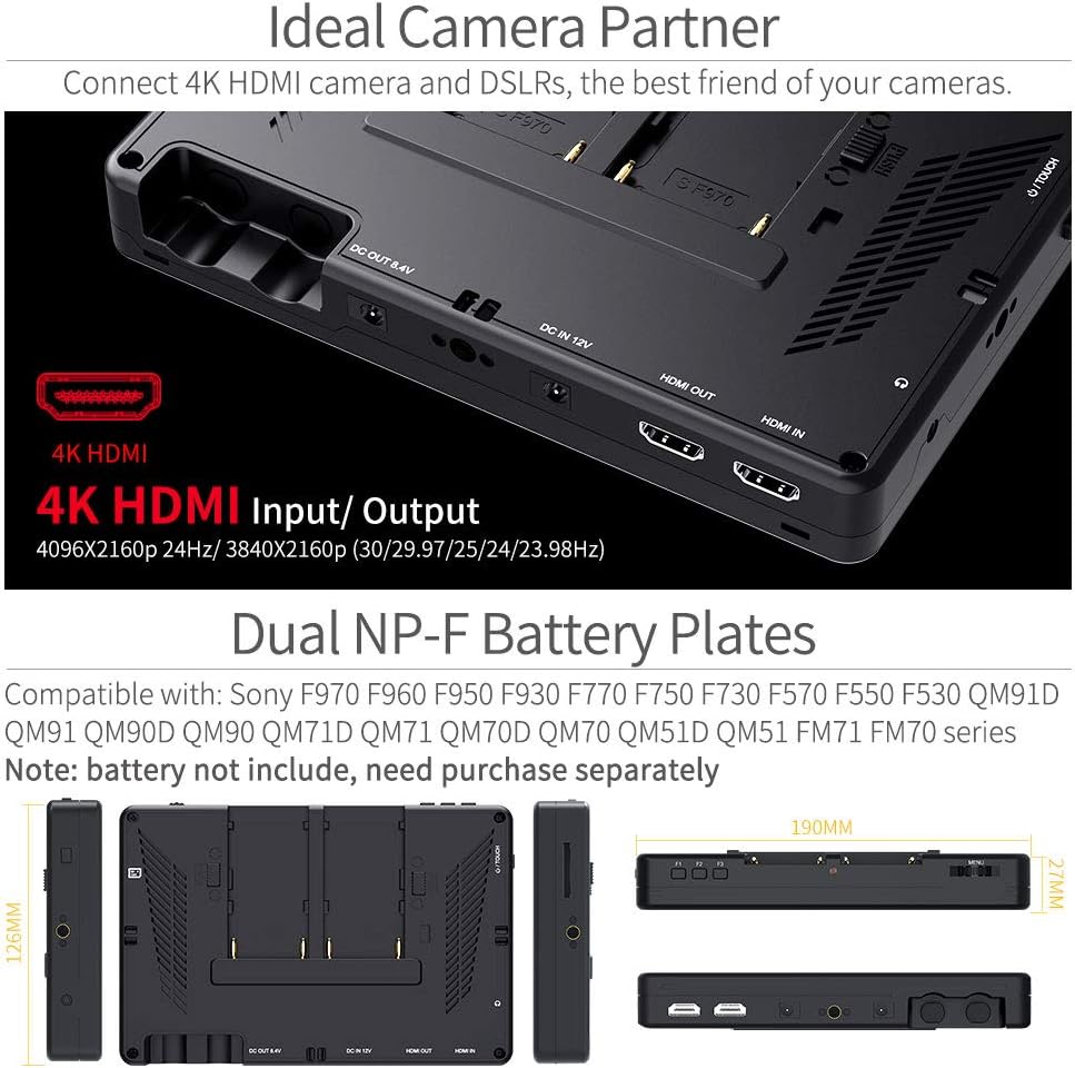7 Inch 2200nit Touch Screen Camera Field Monitor with 4K HDMI Input X242395